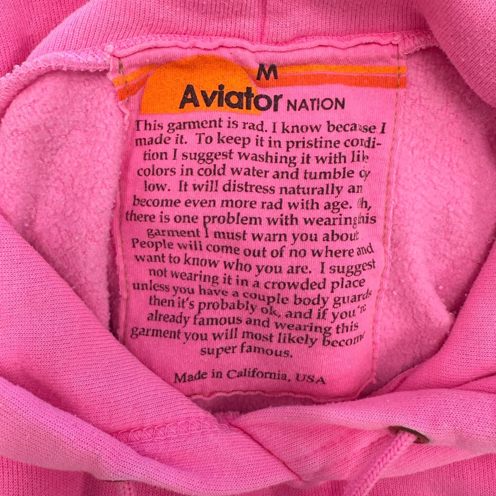 Aviator Nation Neon Pink Logo Pullover Relaxed Hoodie - Picture 2 of 3